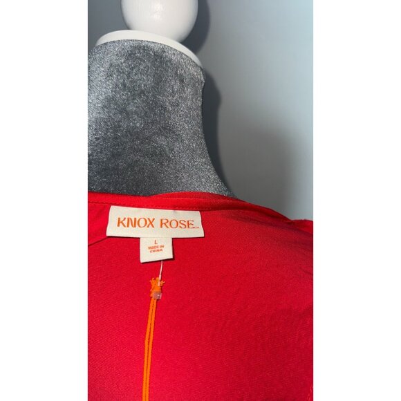 NWT Knox Rose Long Sleeve Satin Dress Large Keyhole-Neck Elastic Waist Red - Picture 3 of 10